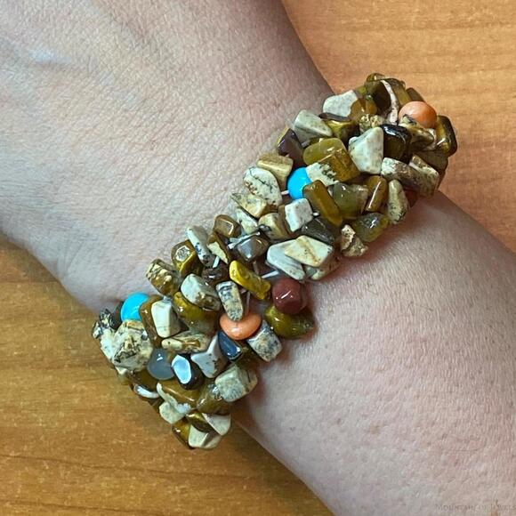 Carolyn Pollack 6 Strand Multi Gemstone Chunk Bead Stretch Bracelet For Women - Picture 2 of 8